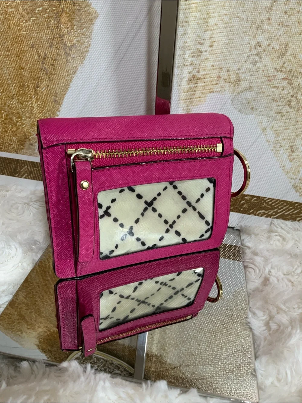 kate spade Fuchsia Saffiano Mini Wallet with Gold Hardware